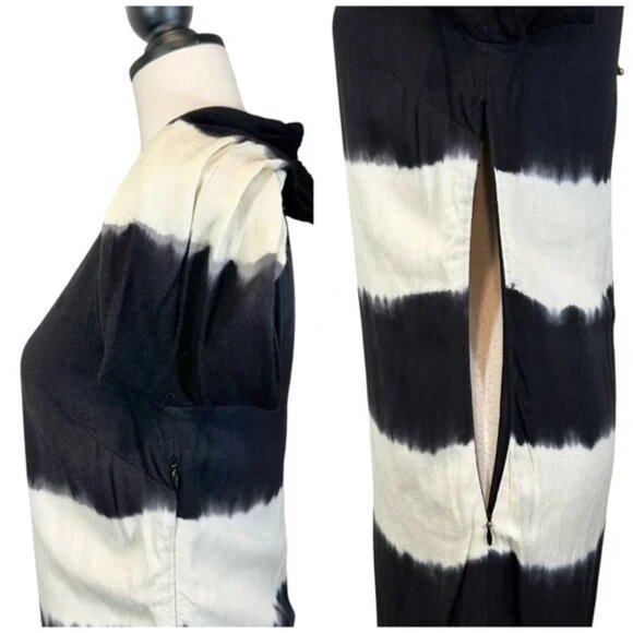 Anthropologie Floreat Ink Wash Tie Dye Dress V-Neck 3/4 Sleeve Black, Size 2 - Picture 10 of 15